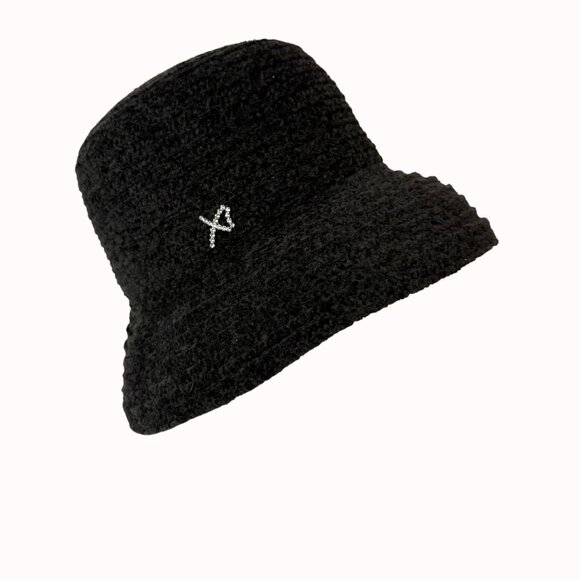 Betmar Chenille Bucket Hat Black Rhinestone Logo Soft Cloche Winter Cozy Luxe - Picture 11 of 15